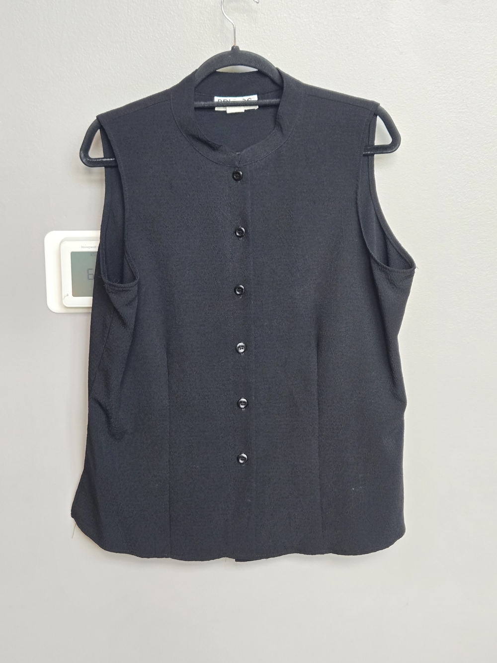 Vintage Briggs Black Sleeveless Top Button Down Crepe Crinkle Shell Plus Sz 1X